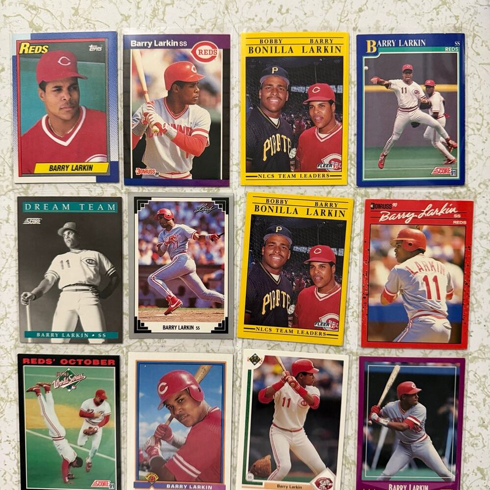 Barry Larkin vintage baseball card lot featuring 19 cards from the late 1980s an